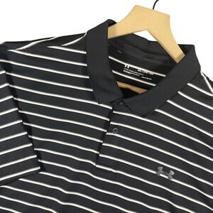 Under Armour Golf Polo Shirt Mens 3XL Black Striped HeatGear Loose Fit Quick Dry